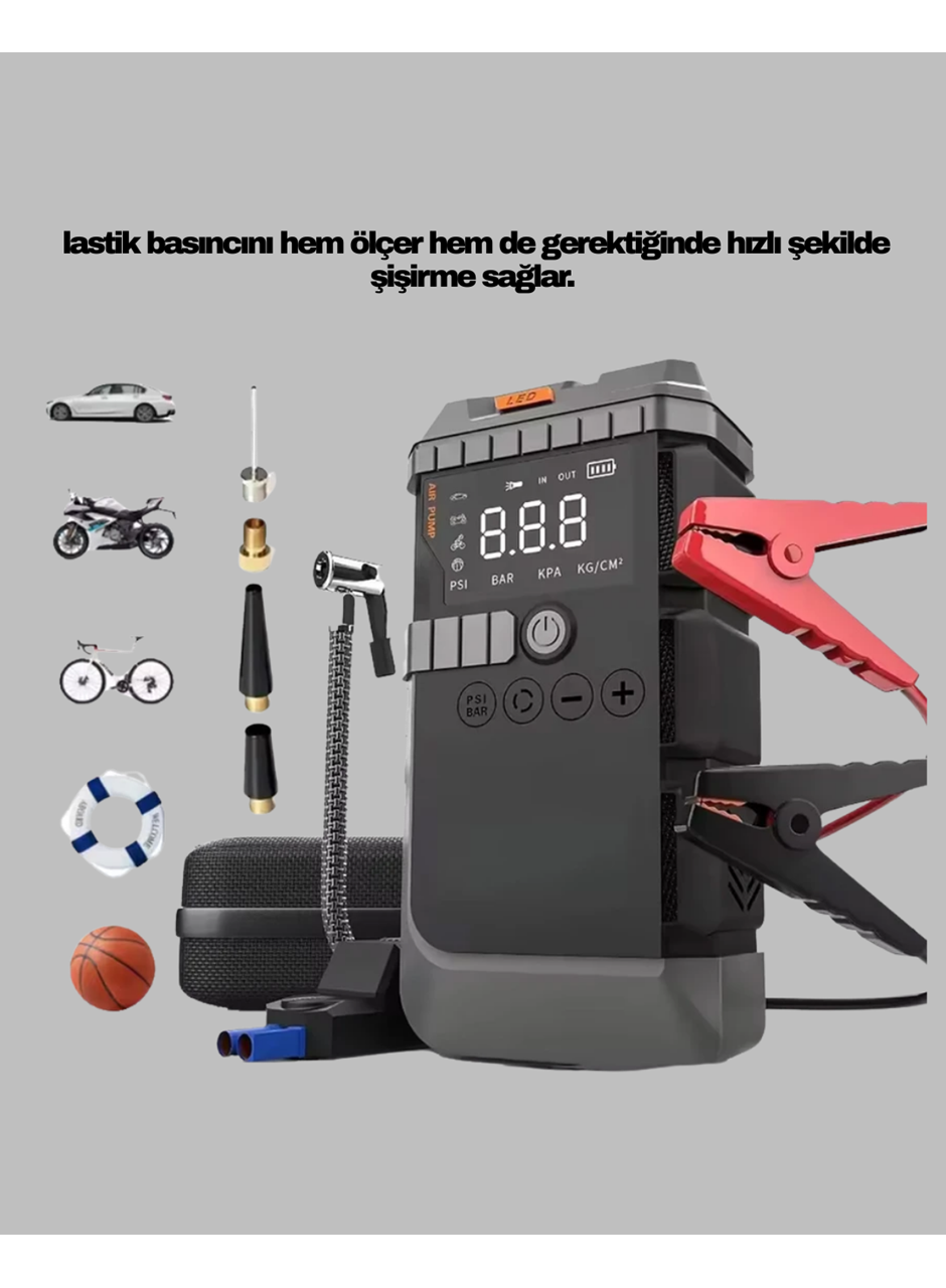 Işıklı Hava Kompresörlü Taşınabilir Akü Takviye Ünitesi