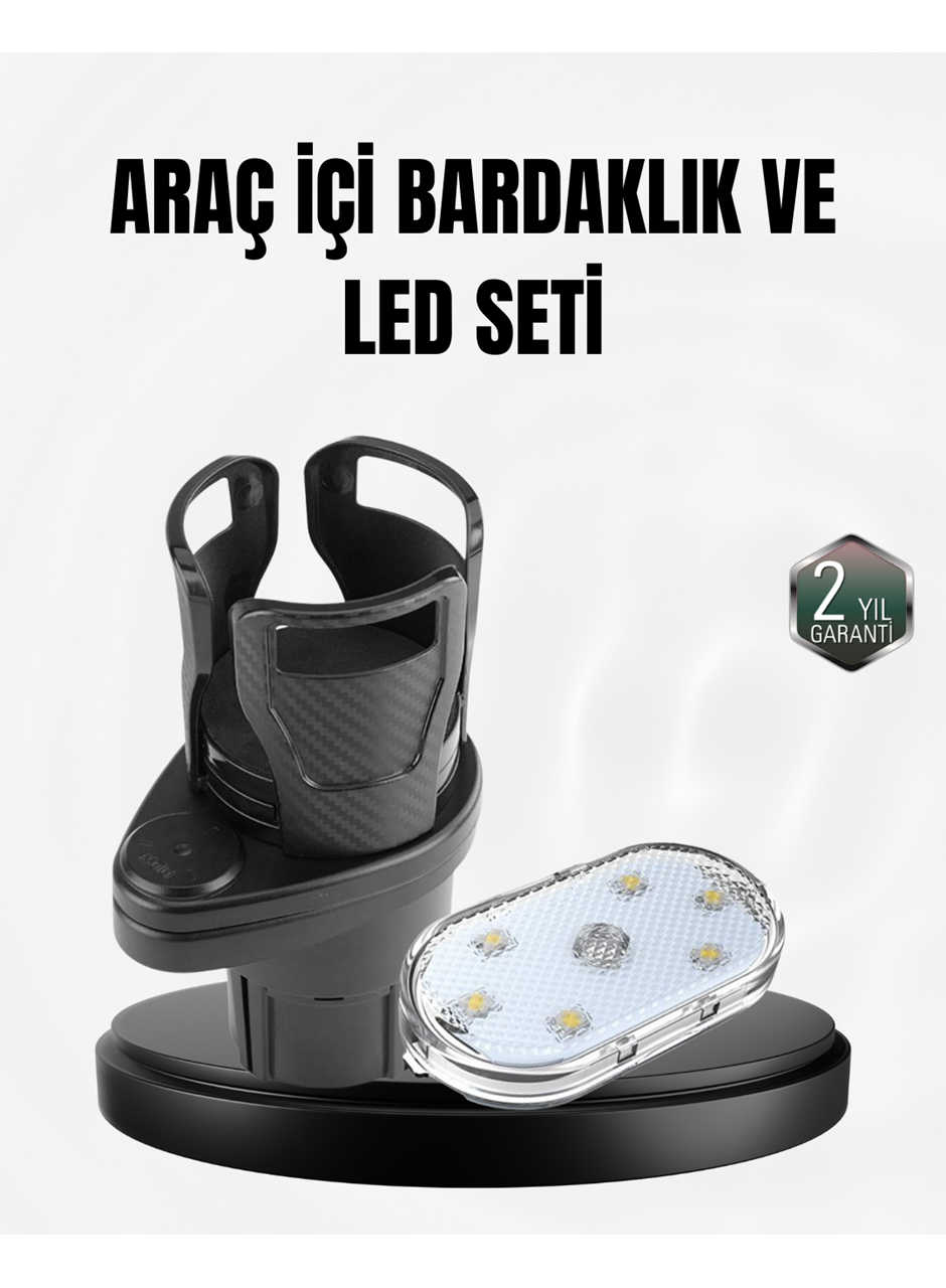 Araç İçi Düzen ve Ambiyans Seti Çift Bardak Tutucu + LED Işık