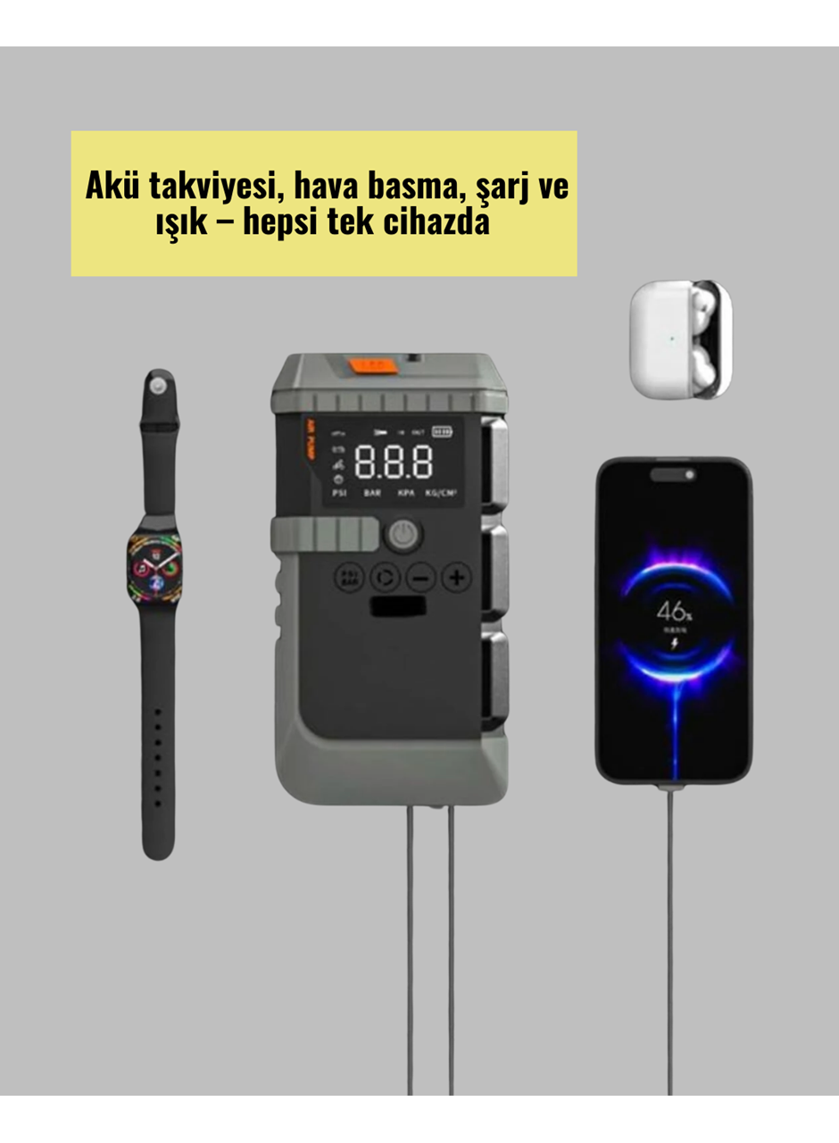 Işıklı Hava Kompresörlü Taşınabilir Akü Takviye Ünitesi