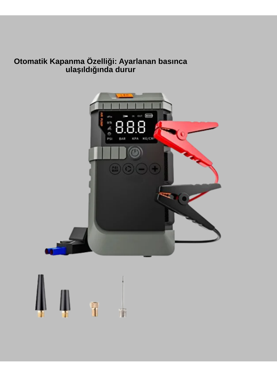 Taşınabilir Akü Takviye Cihazı Işıklı Hava Kompresörü Powerbank