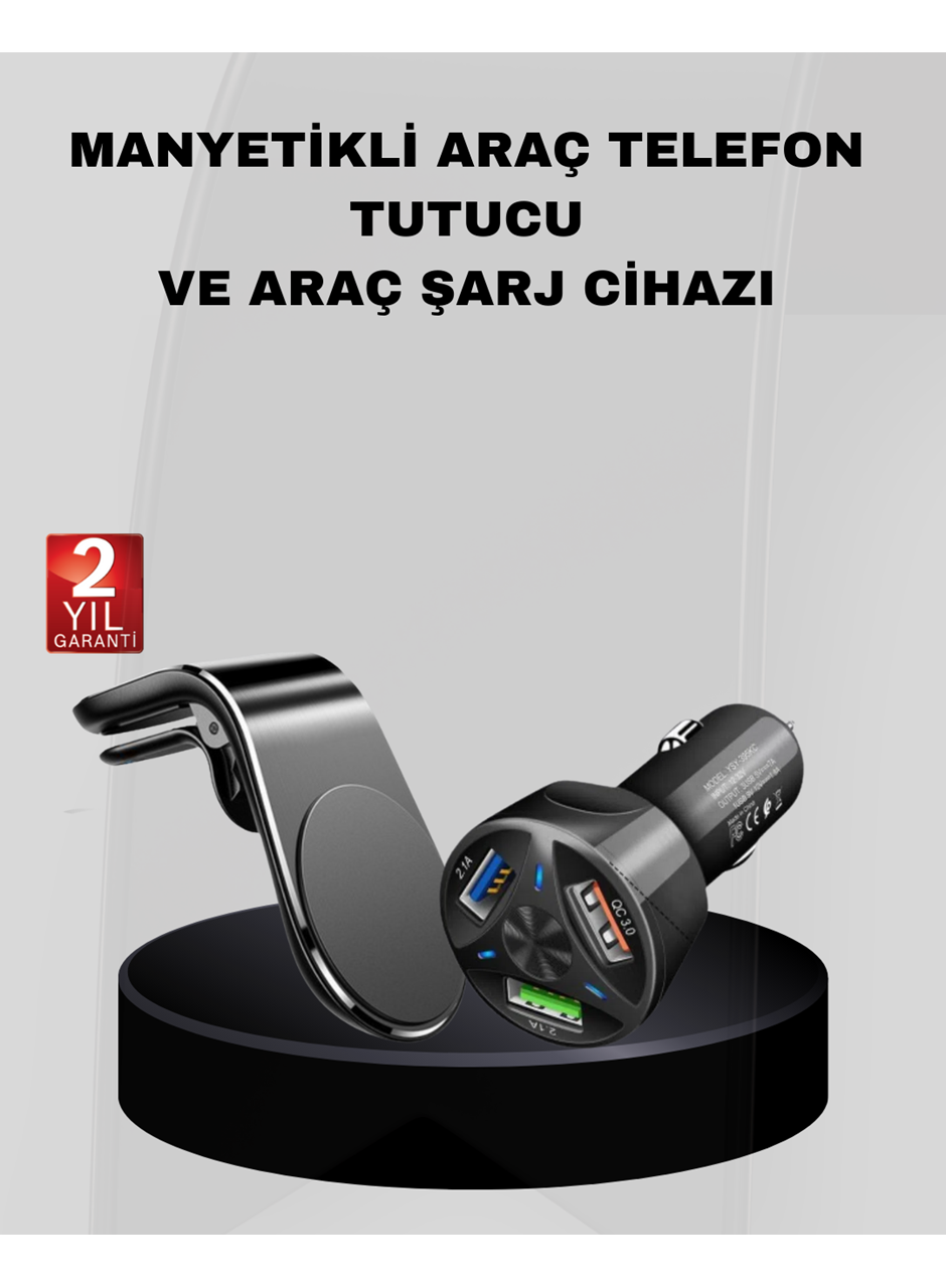 Araç İçi Telefon Tutucu + Quick Charge 3.0 Araç Şarj Cihazı Seti