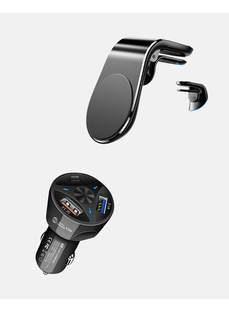 Araç İçi Telefon Tutucu + Quick Charge 3.0 Araç Şarj Cihazı Seti