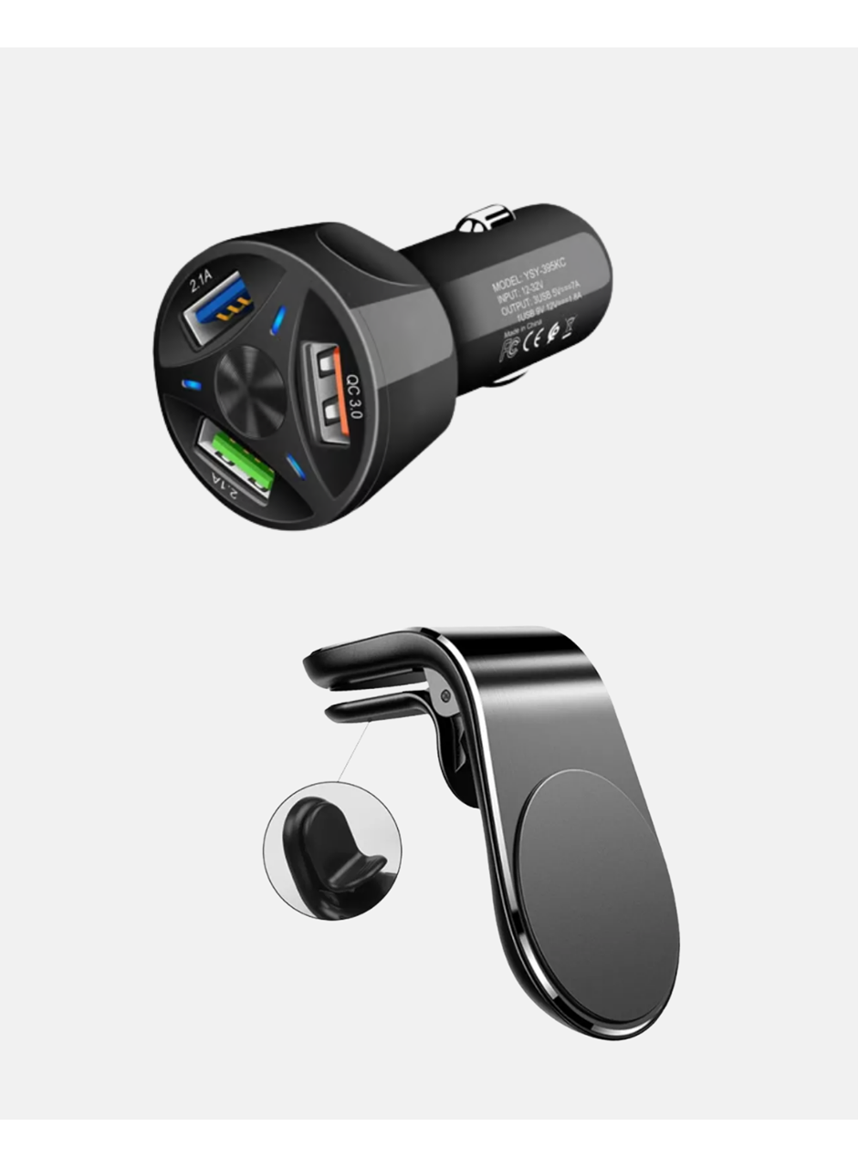 Araç İçi Telefon Tutucu + Quick Charge 3.0 Araç Şarj Cihazı Seti