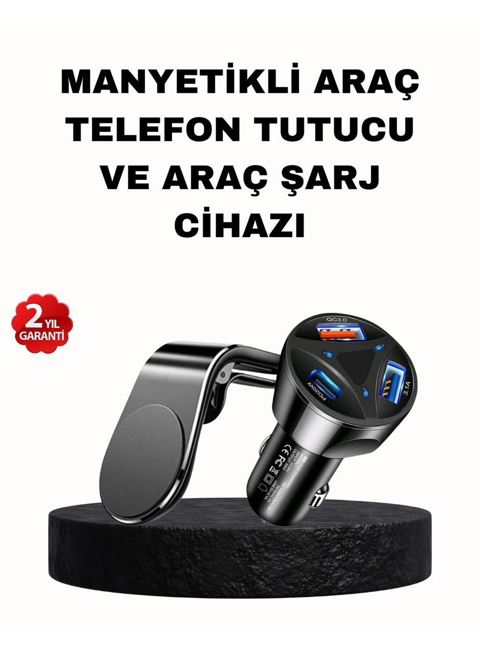 Manyetik Araç Telefon Tutucu ve Hızlı Şarj Adaptörü 2’li Set