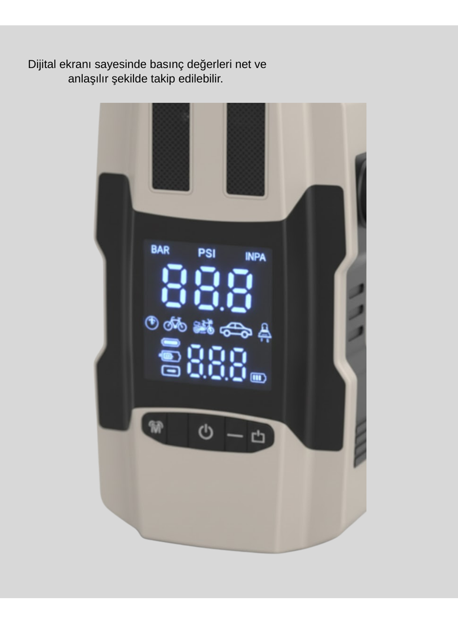 Araç Hava Pompası ve Akü Takviye Powerbank 12.000 mAh Çok Fonksiyonlu