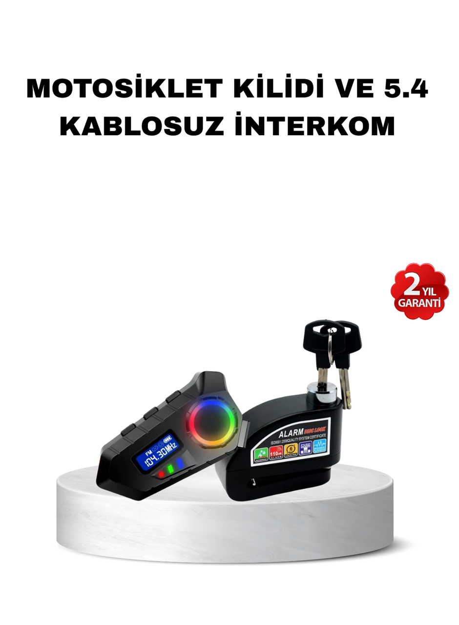 Bluetooth 5.4 İntercom ve Alarmlı Disk Kilidi Seti Güçlü Ses ve Güvenlik