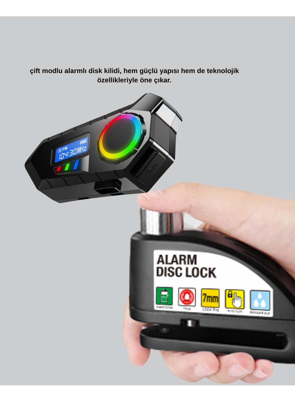 Bluetooth 5.4 İntercom ve Alarmlı Disk Kilidi Seti Güçlü Ses ve Güvenlik