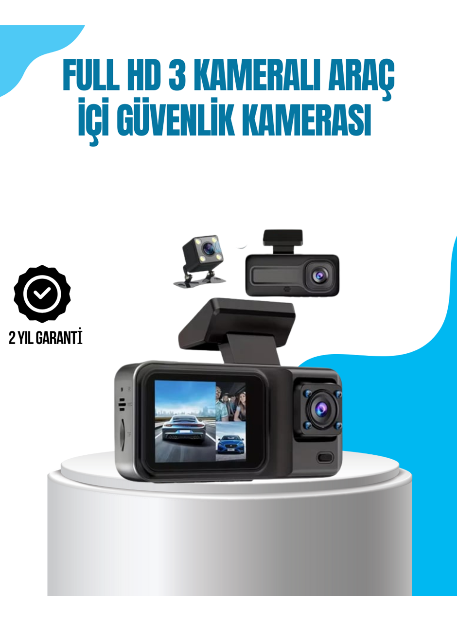 3 Kameralı Araç İçi Kayıt Cihazı 1080P Full HD Gece Görüşlü ve Wi-Fi Bağlantılı