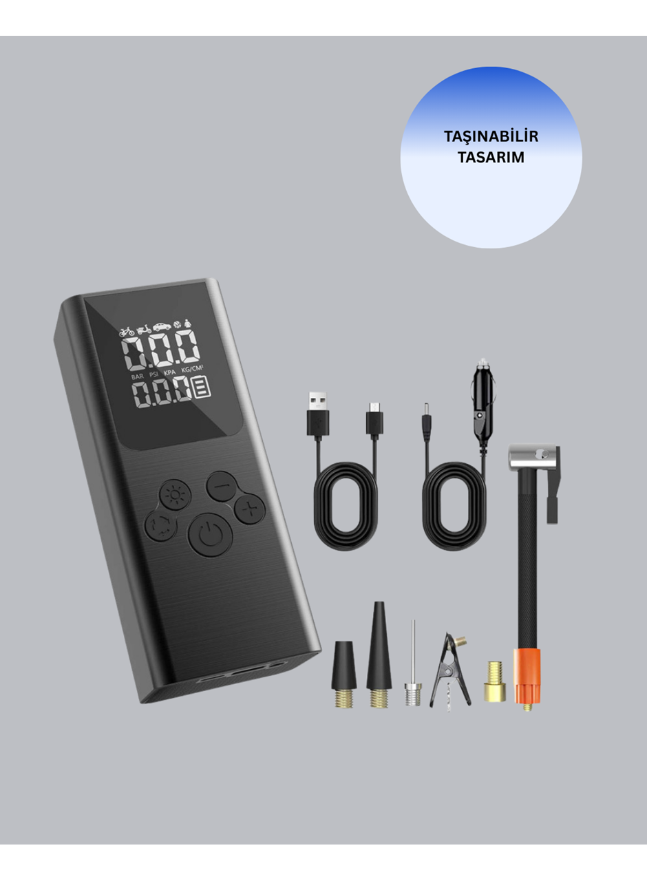 USB Şarjlı Taşınabilir Hava Kompresörü Dijital Ekranlı