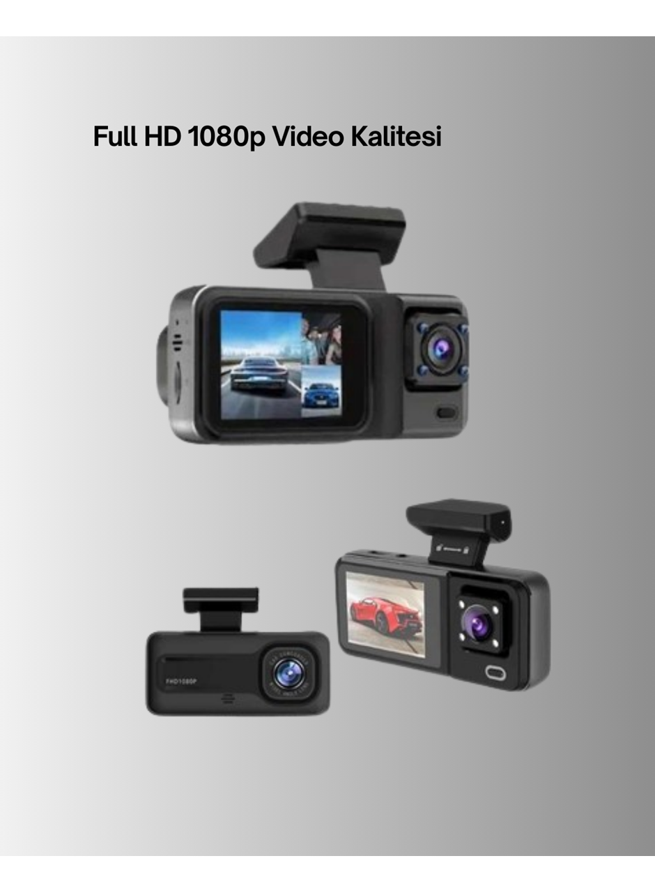 1080P Üç Kameralı Araç Kamerası Wi-Fi Destekli Park Modu ve G-Sensörlü