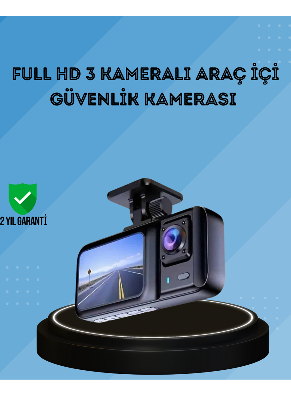 360° Kapsama Sahip Full HD Araç Kamerası 3’lü Kayıt Gece Görüşlü DashCam