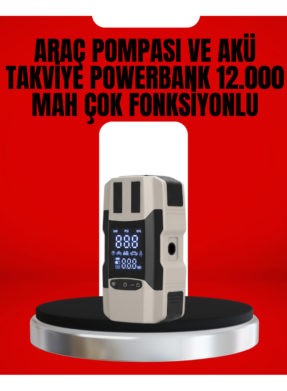 Dijital Ekranlı Araç Pompası Akü Takviye Powerbank 12.000 mAh