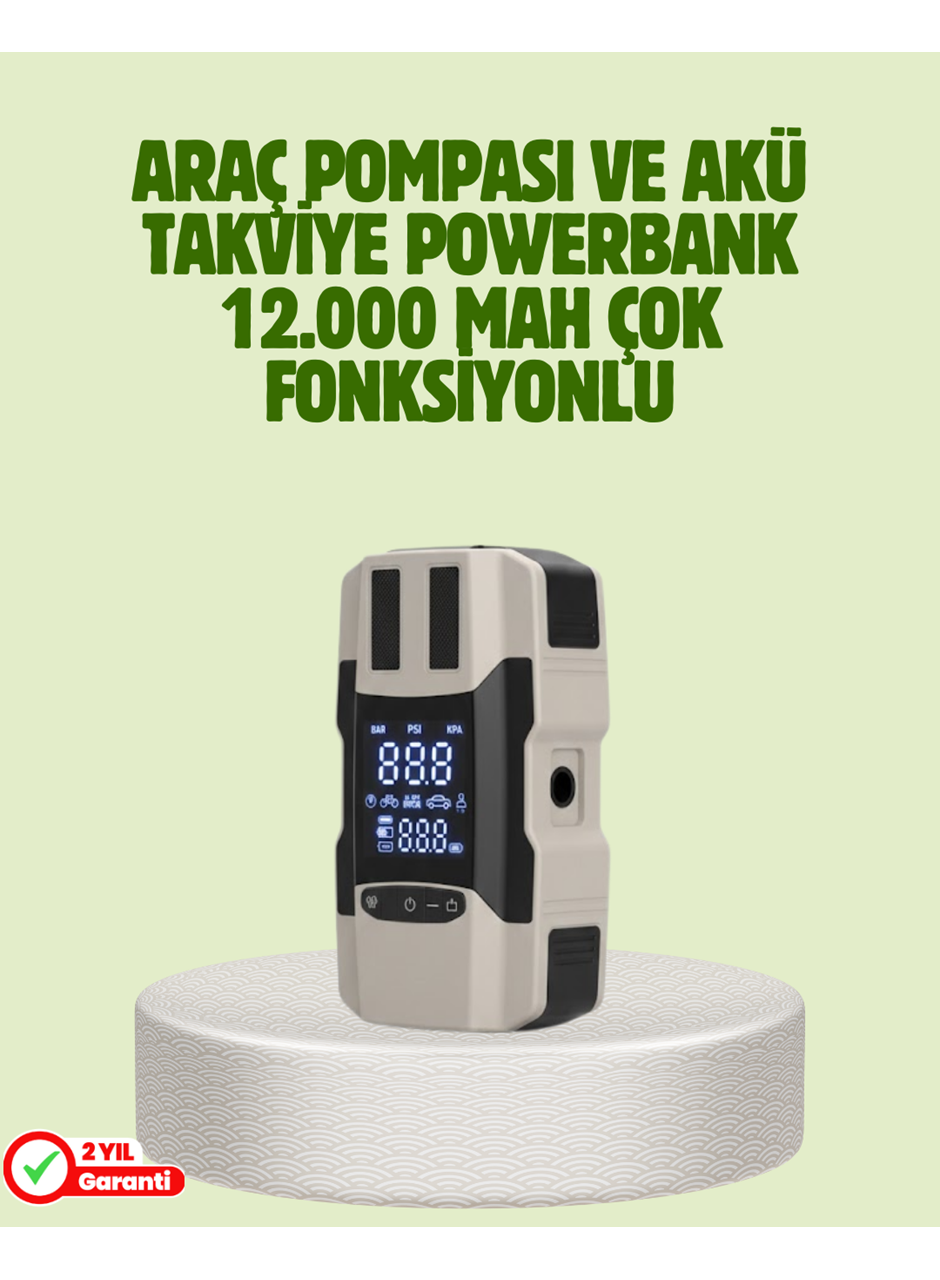 Araç Akü Takviye Cihazı ve Lastik Şişirme Pompası 12.000 mAh