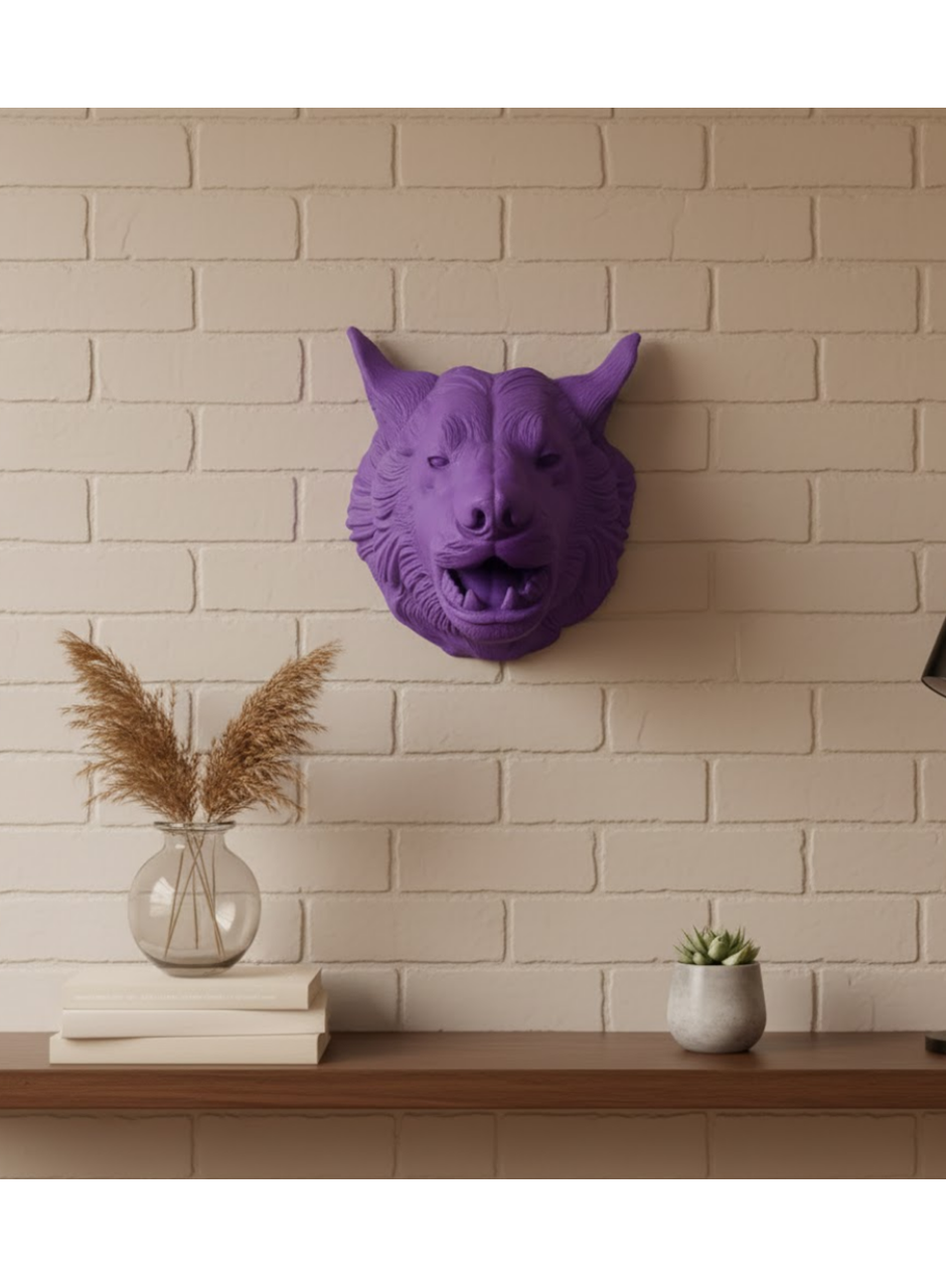 Özel Seri Mor Kurt Duvar Süsü Hediyelik Dekoratif Asılabilir Heykel