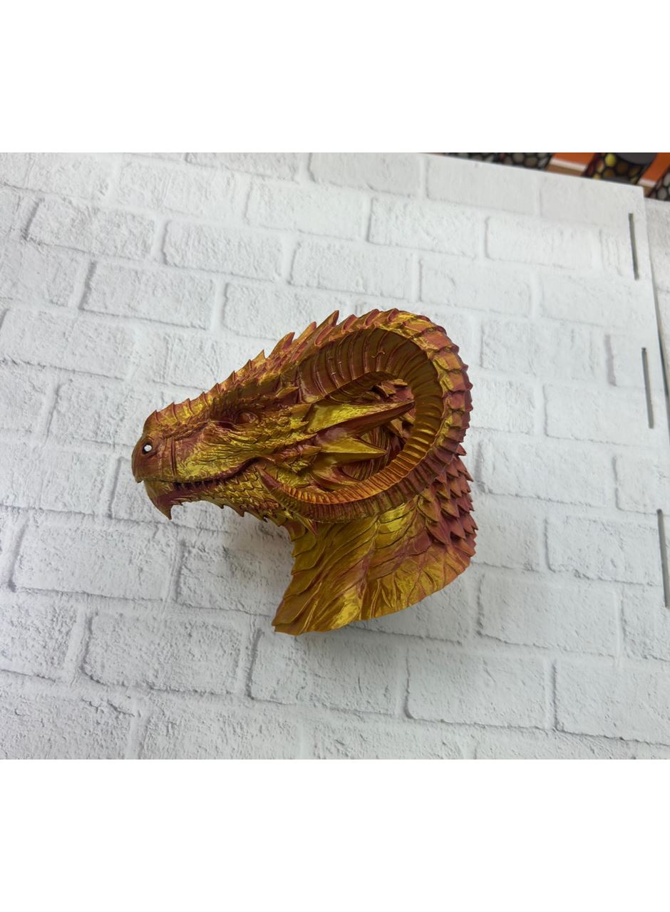 Asil Tasarım Gold–Red Ejderha Heykeli Hediyelik Fantastik Dekor