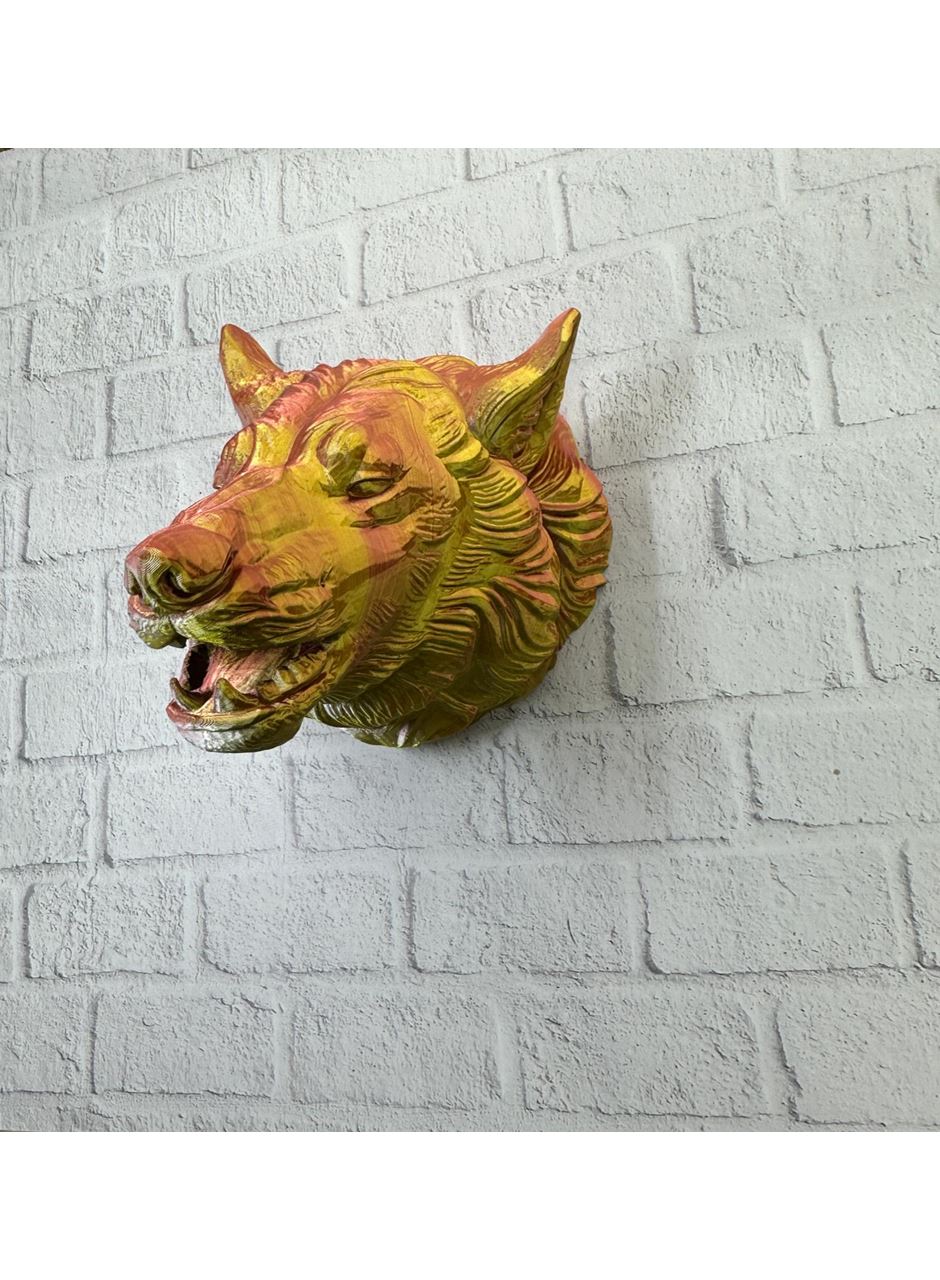 Dekoratif Altın Gold Kurt Duvar Heykeli Asılabilir Hediyelik 25x19 cm