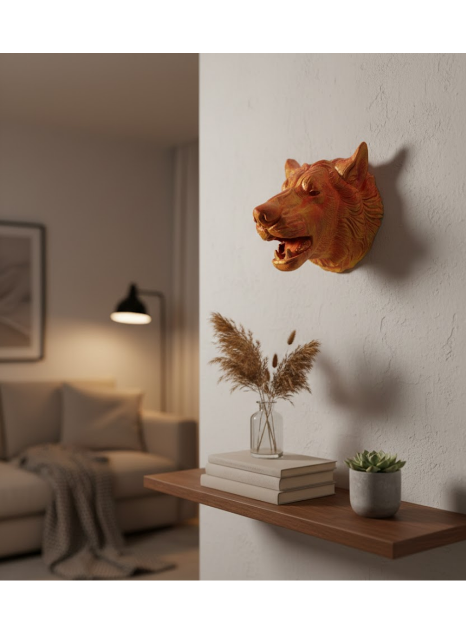 Gold Renk 3D Kurt Başı Duvar Dekoru