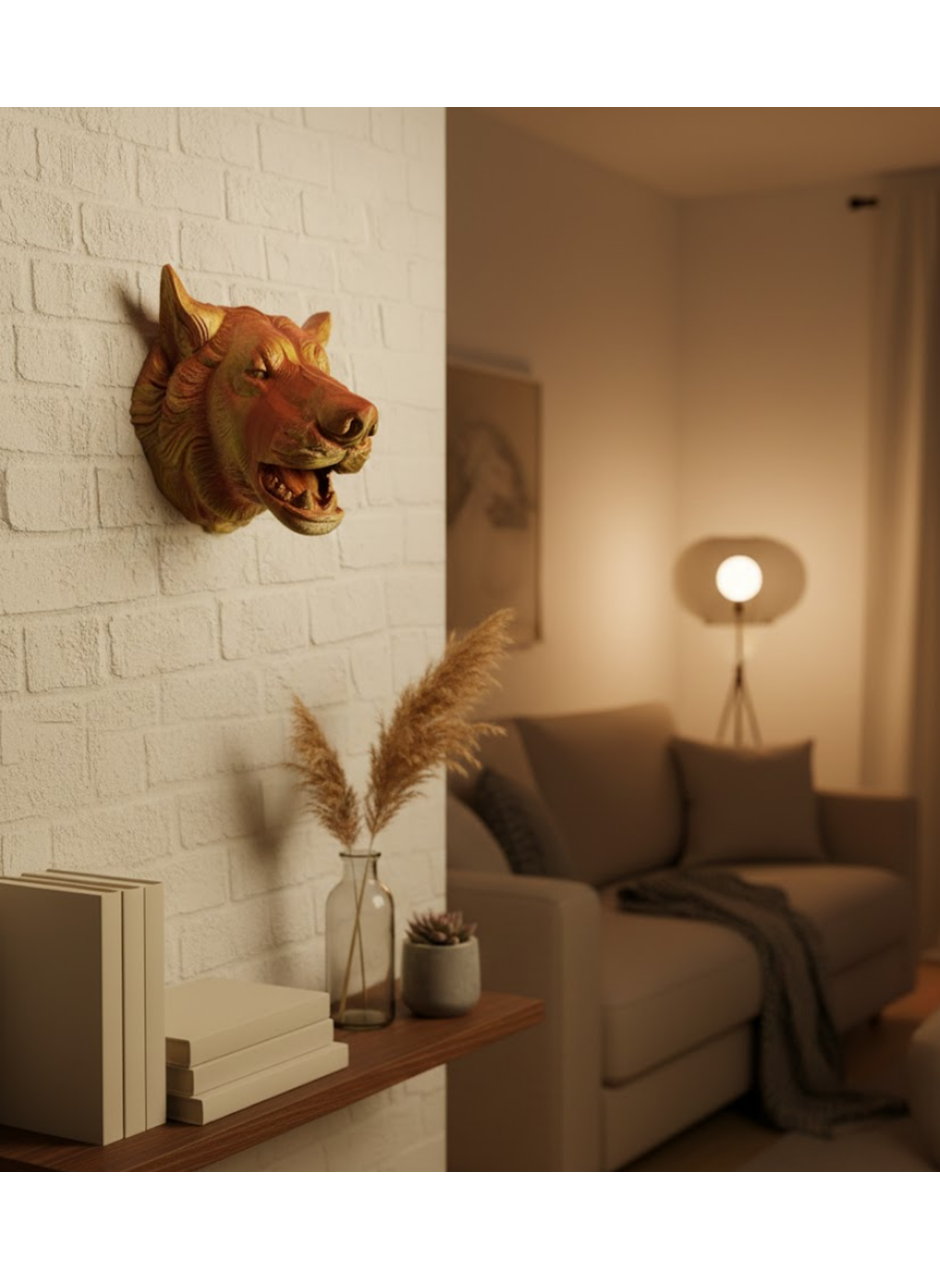 Altın Kaplama Görünümlü Kurt Duvar Süsü