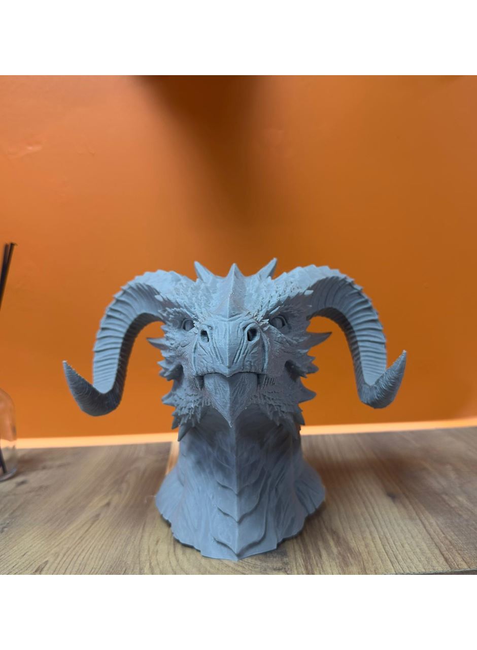 3D Ejderha Başı Heykeli Koleksiyonluk Dekoratif Figür 22x17 cm