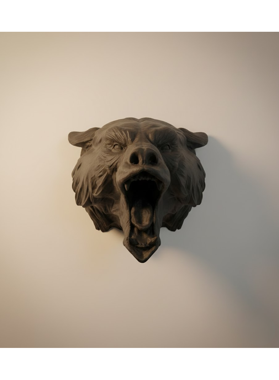 Ayı Tasarım Siyah 3D Duvar Heykeli