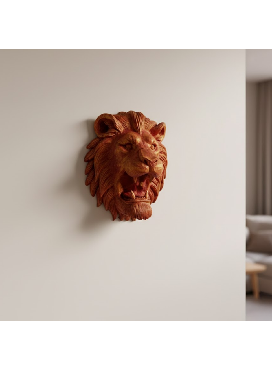 Gold Kırmızı Aslan Duvar Dekoru Asılabilir Hediyelik 3D Heykel 20x21 cm