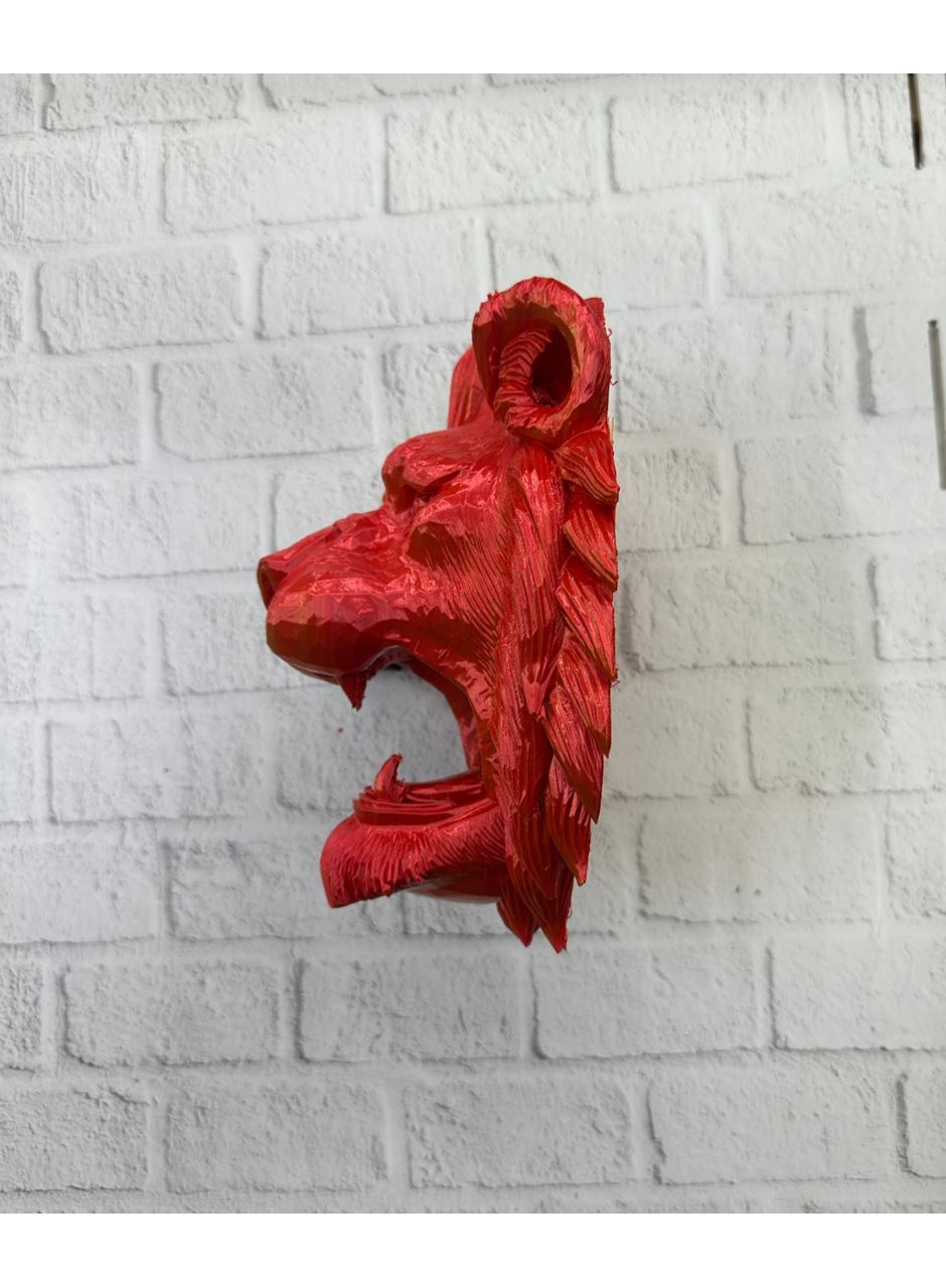 Gold Kırmızı Aslan Duvar Dekoru Asılabilir Hediyelik 3D Heykel 20x21 cm