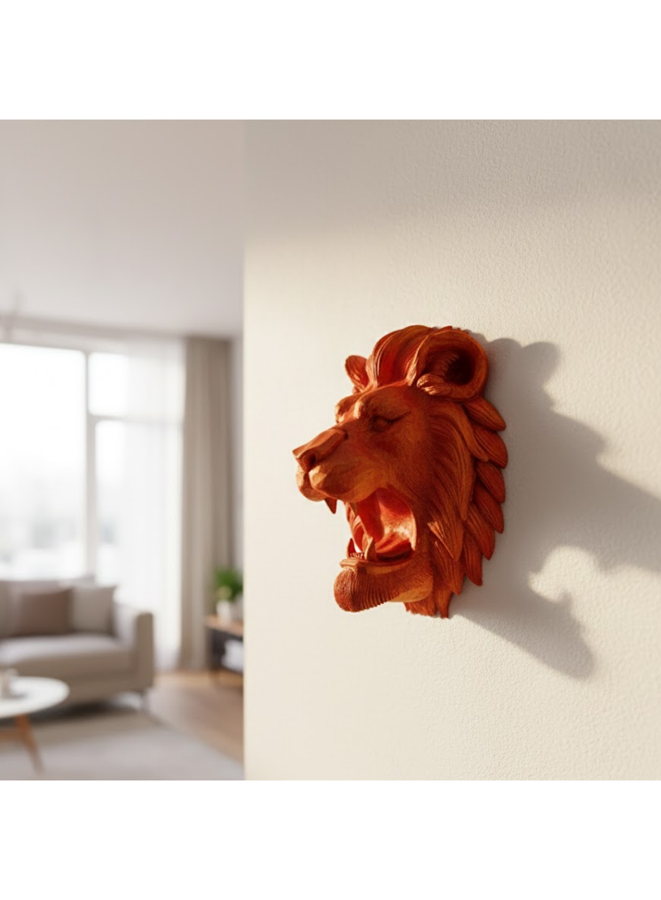 Özel Tasarım 3D Aslan Figürü Duvar Süsü Dekoratif Heykel 20x21 cm