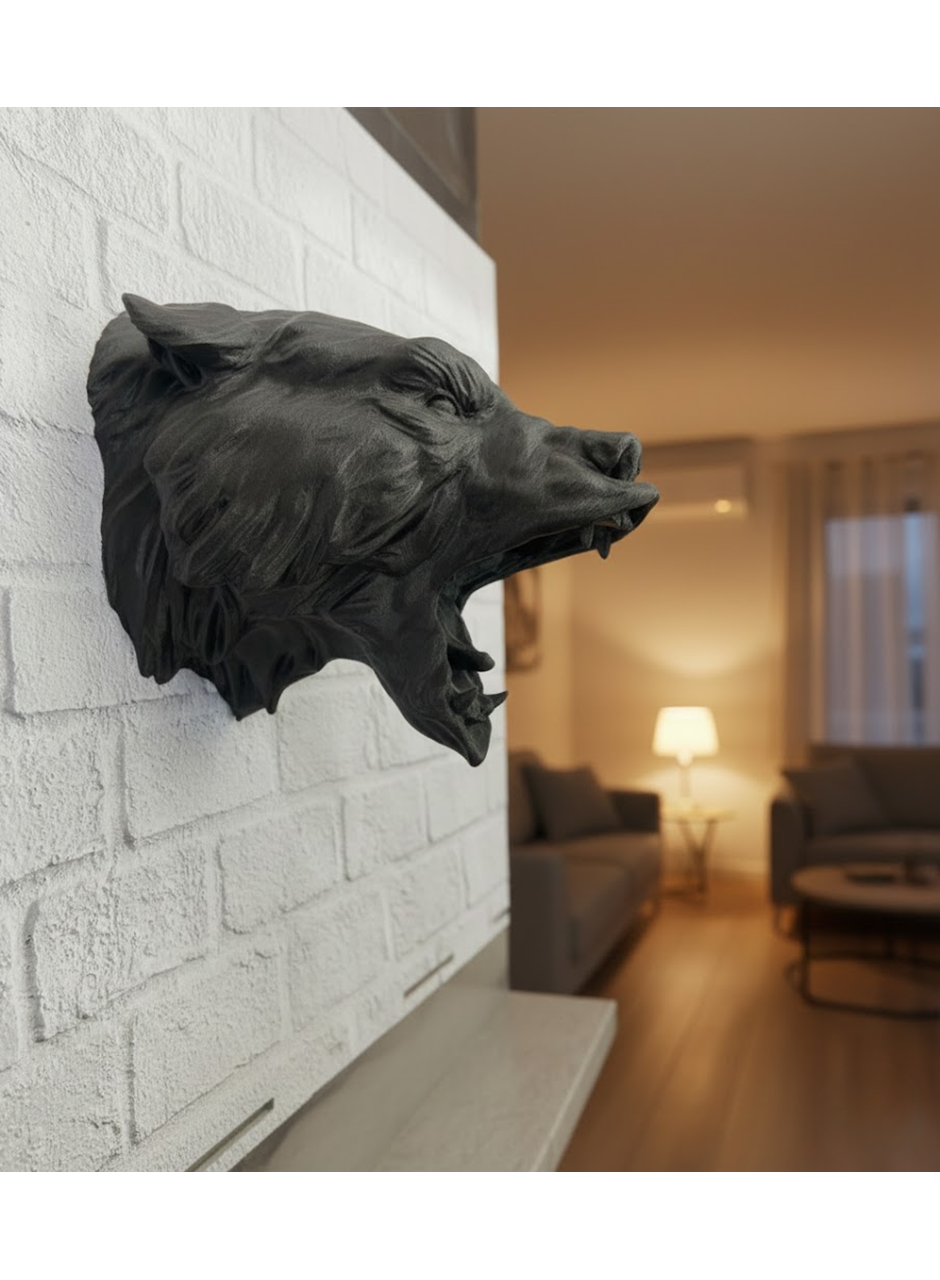 3D Siyah Ayı Başı Duvar Süsü Özel Tasarım Dekoratif Heykel 25x19 cm