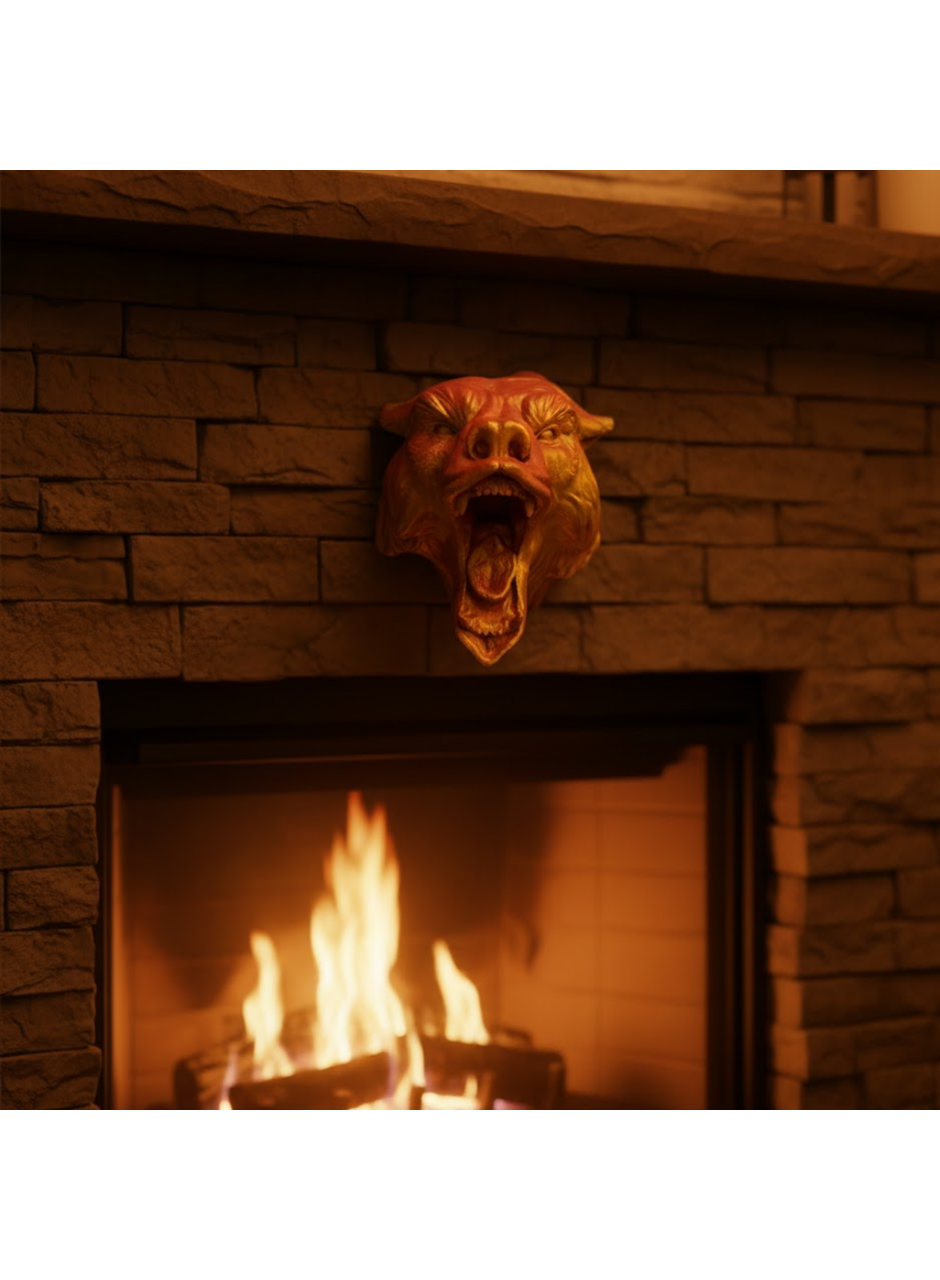 Dekoratif Asılabilir Jaguar Başı 3D Duvar Heykeli Gold Red 20x16 cm