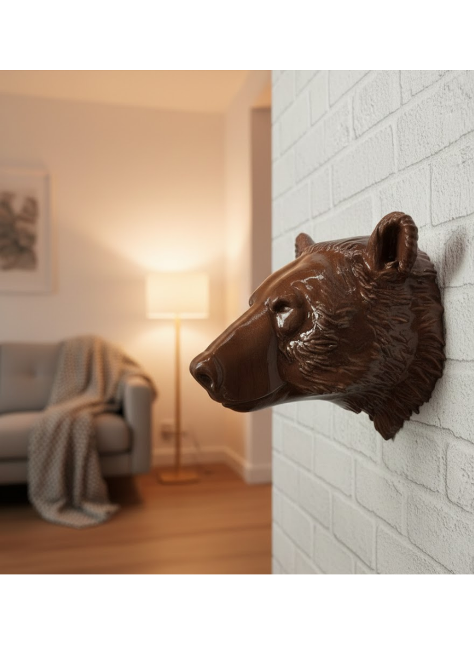 Ev ve Ofis İçin Dekoratif Ayı Başı Heykel Hediyelik Duvar Aksesuarı