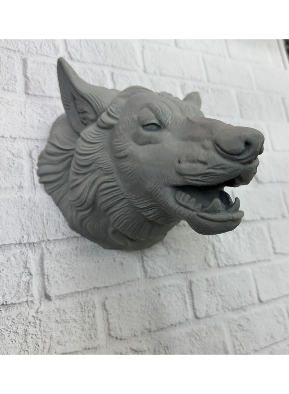 Asılabilir Gri Kurt Heykeli Ev Ofis Duvar Süslemesi Dekoratif