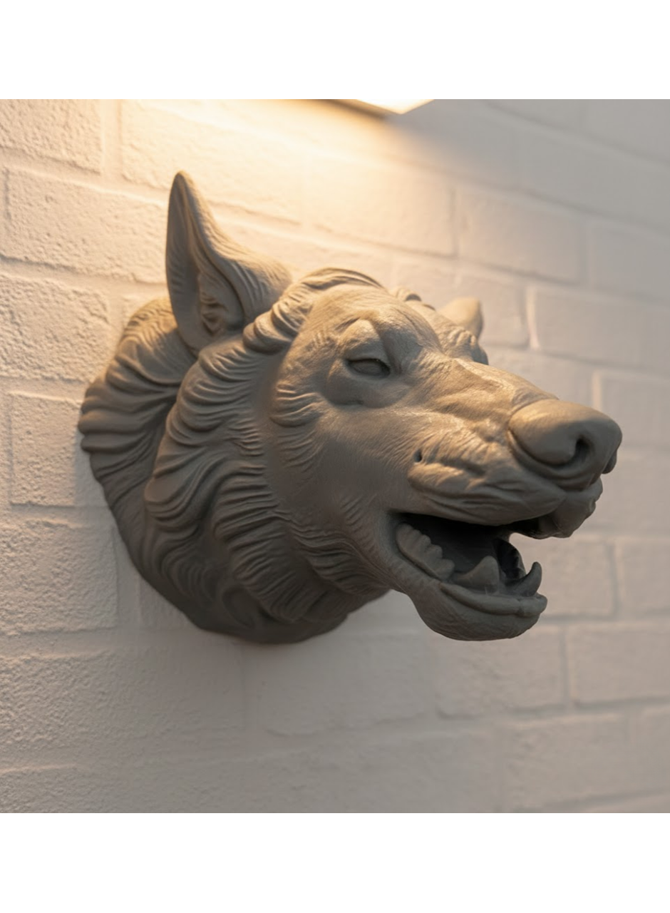 Kurt Başı Duvar Aksesuarı Gri Renk Asılabilir Hediyelik Figür