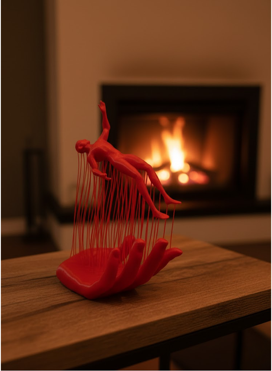 Kırmızı El ve İnsan Figürü Dekoratif Biblo Salon Ofis Raf ve Konsol Üstü İçin 12x18 cm