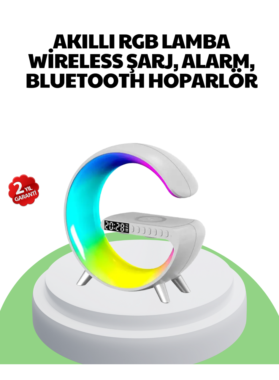 Bluetooth Hoparlörlü RGB Atmosfer Lambası Kablosuz Şarj ve Saat Özellikli