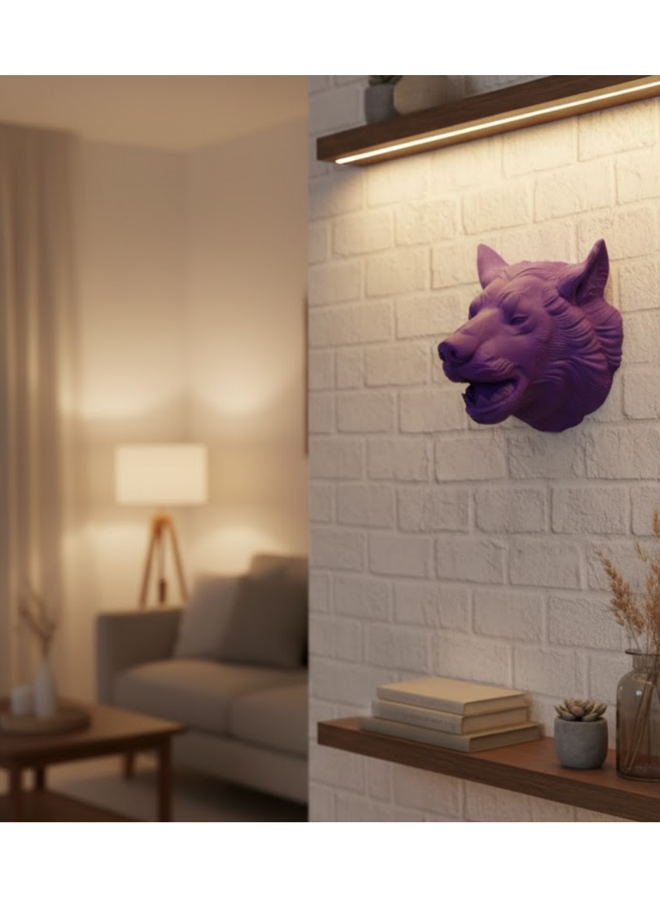 Dekoratif Mor Kurt Duvar Heykeli Asılabilir Hediyelik 25x19 cm