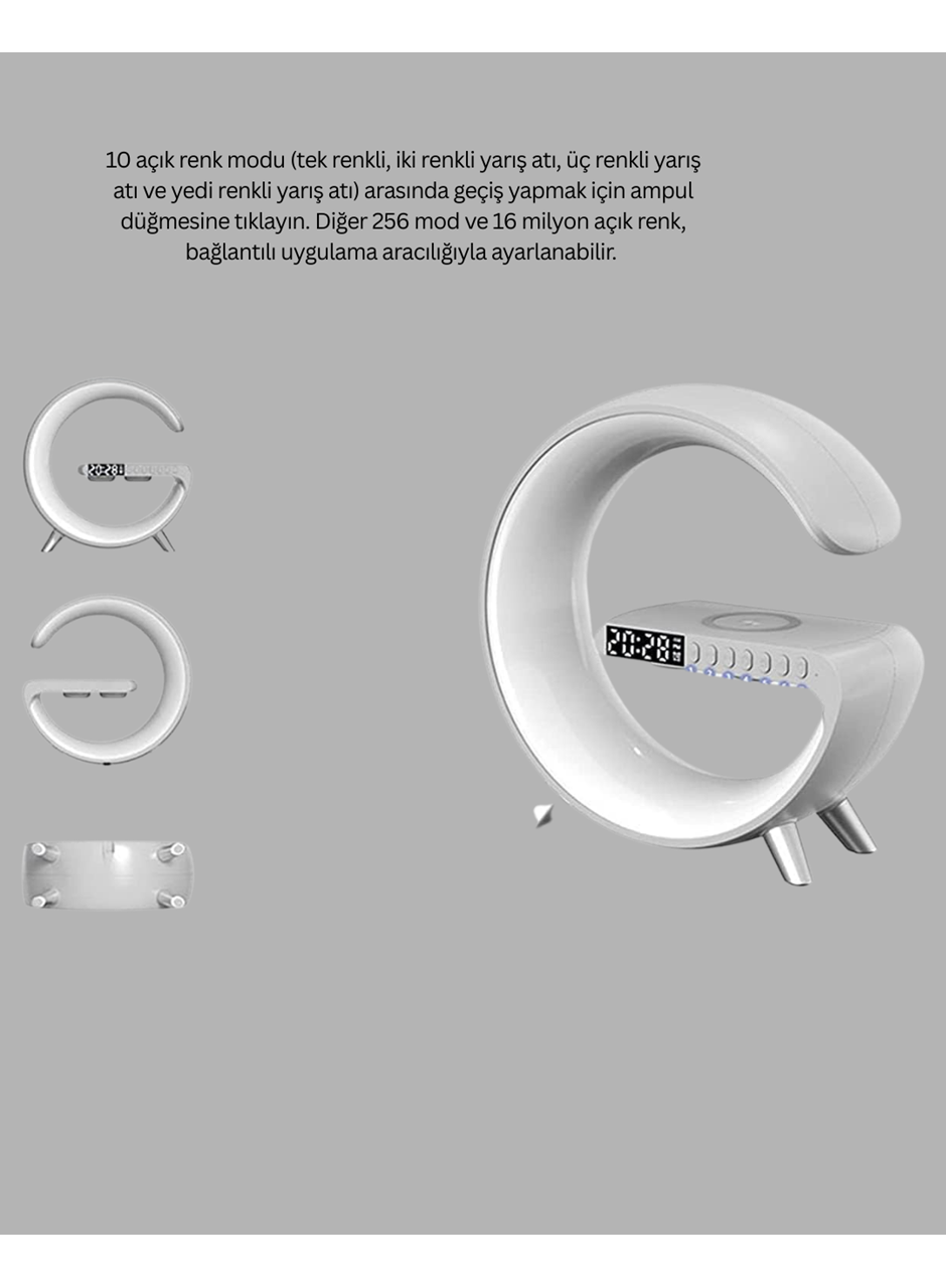Bluetooth Hoparlörlü RGB Atmosfer Lambası Kablosuz Şarj ve Saat Özellikli