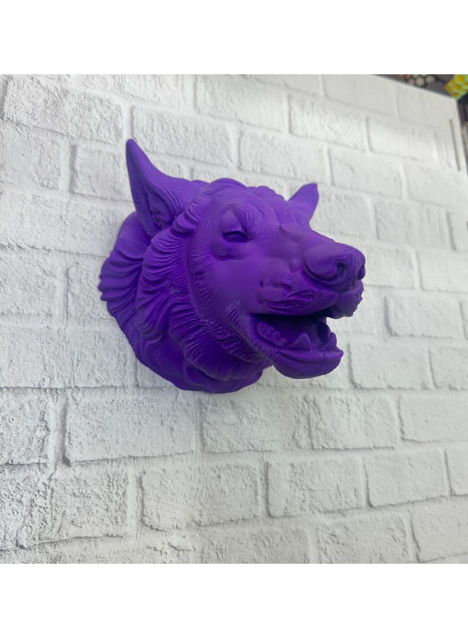 Mor Renk 3D Kurt Başı Duvar Dekoru Asılabilir Maskot Heykel 25x19 cm
