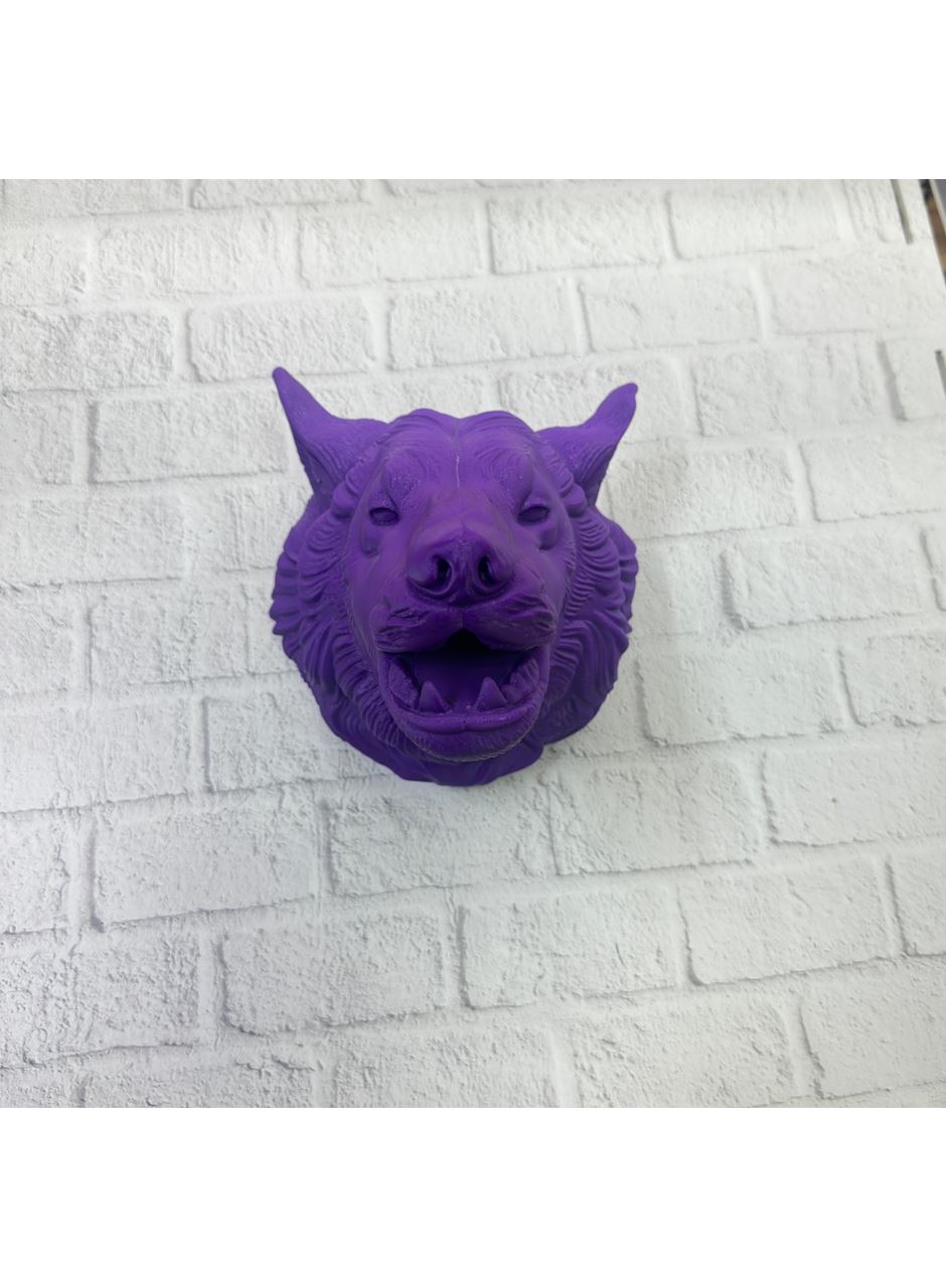 Mor Renk 3D Kurt Başı Duvar Dekoru Asılabilir Maskot Heykel 25x19 cm