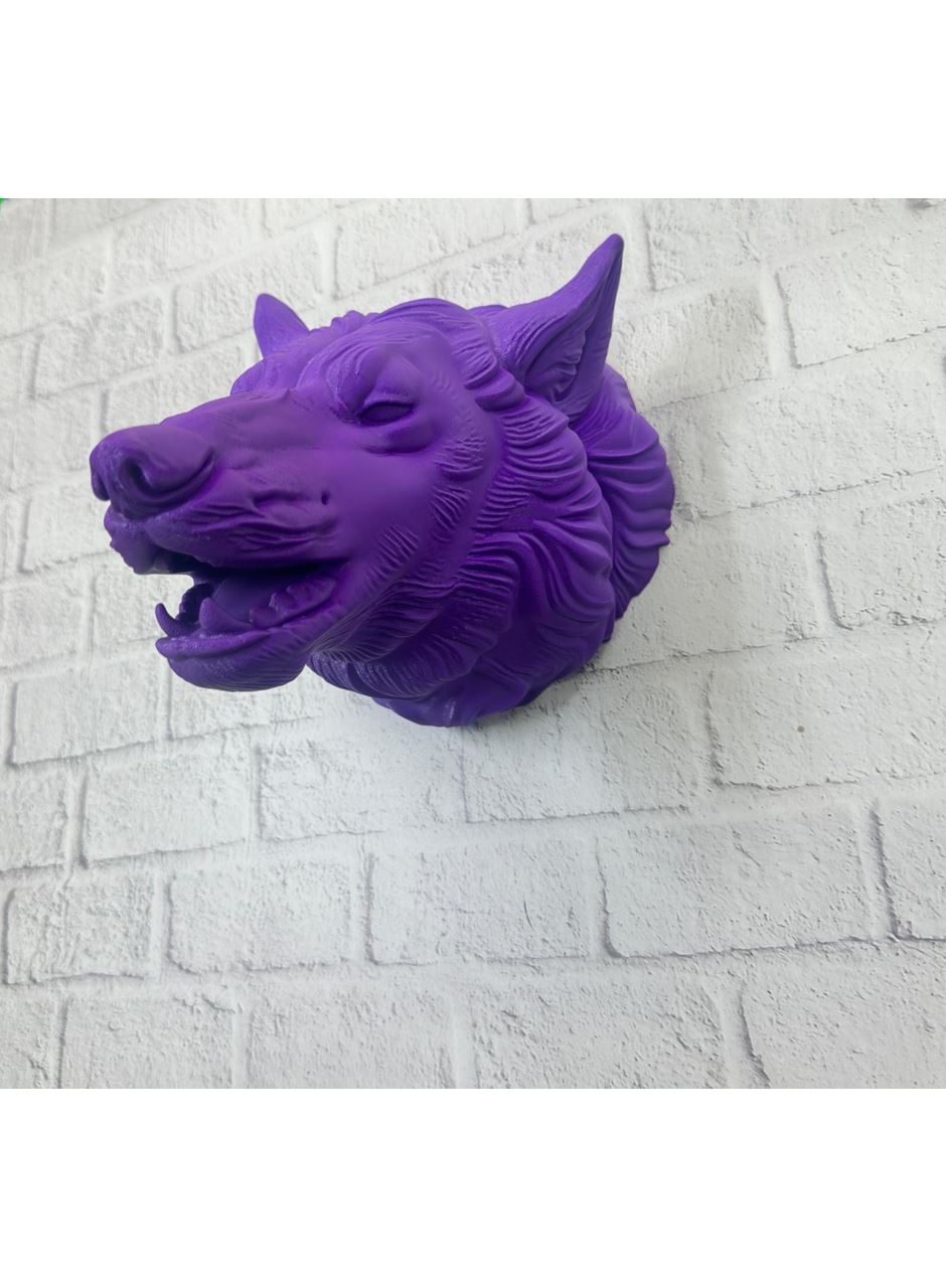 Mor Renk 3D Kurt Başı Duvar Dekoru Asılabilir Maskot Heykel 25x19 cm