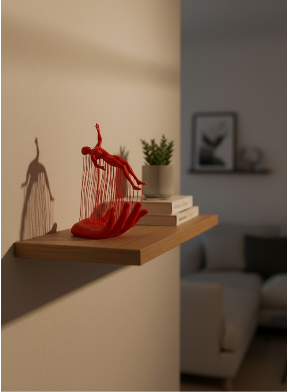 El Formlu İnsan Figürü Kırmızı Modern Dekoratif Biblo Soyut Tasarım 12x18 cm