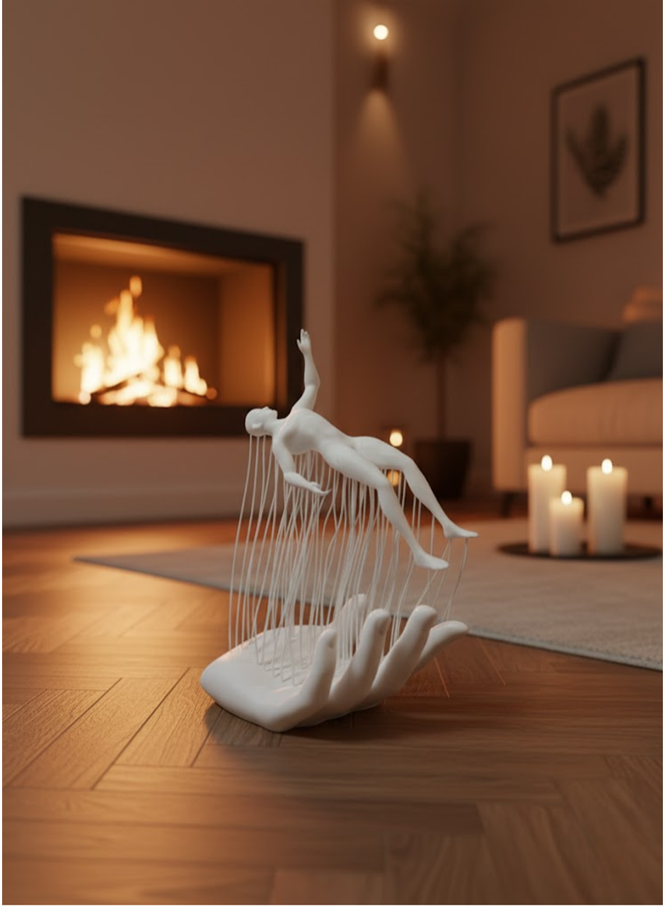 Dekoratif El Üzerinde İnsan Figürü Beyaz Minimal Sanatsal Biblo