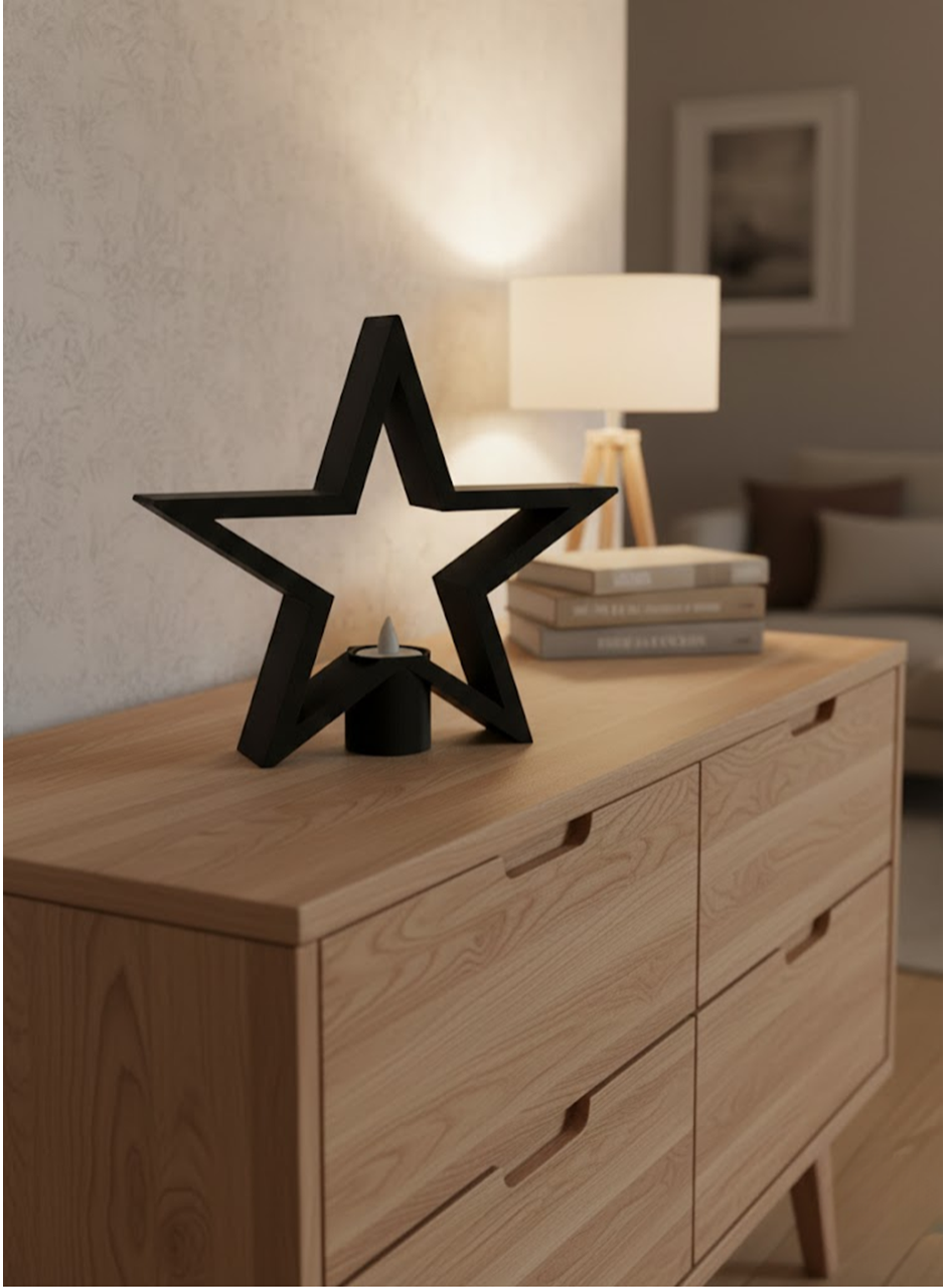Siyah Yıldız Şeklinde Mumluk Loş Işık Dekor Aksesuarı