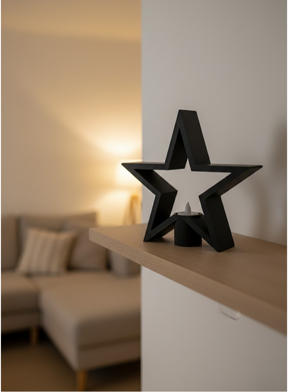 Yıldız Mumluk Siyah Modern Salon ve Raf Dekoru