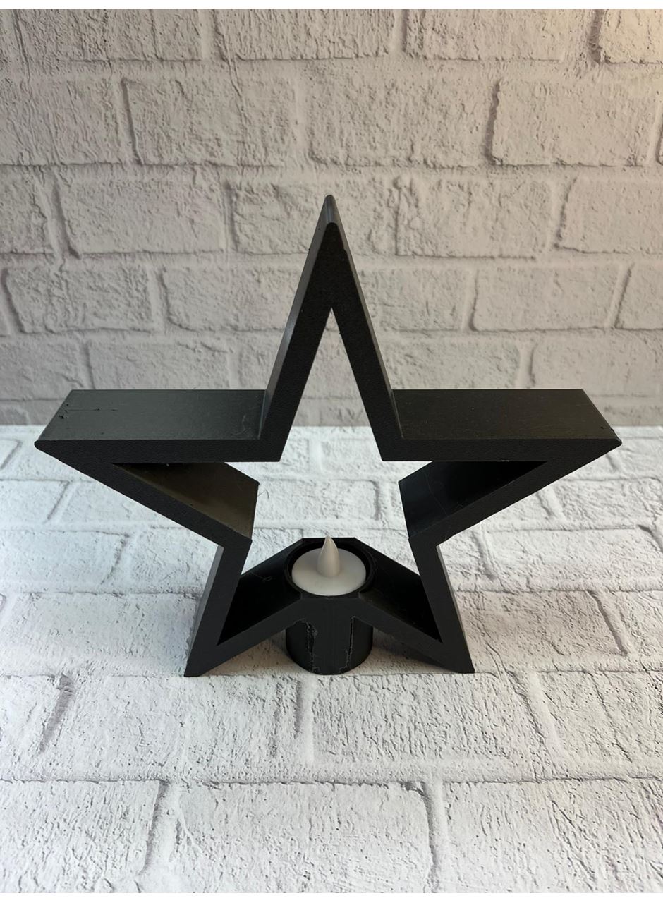 Yıldız Mumluk Siyah Modern Salon ve Raf Dekoru