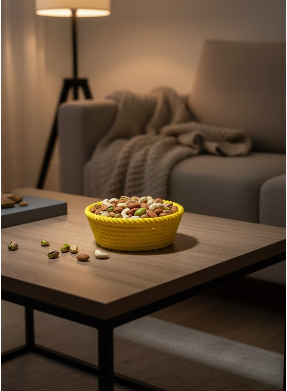 Yuvarlak Çerezlik Sarı Canlı Renkli Dekoratif Sunum Kasesi