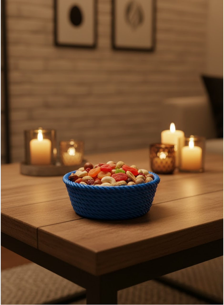 Yuvarlak Çerezlik Lacivert Salon ve Masa Üstü Sunum Kasesi