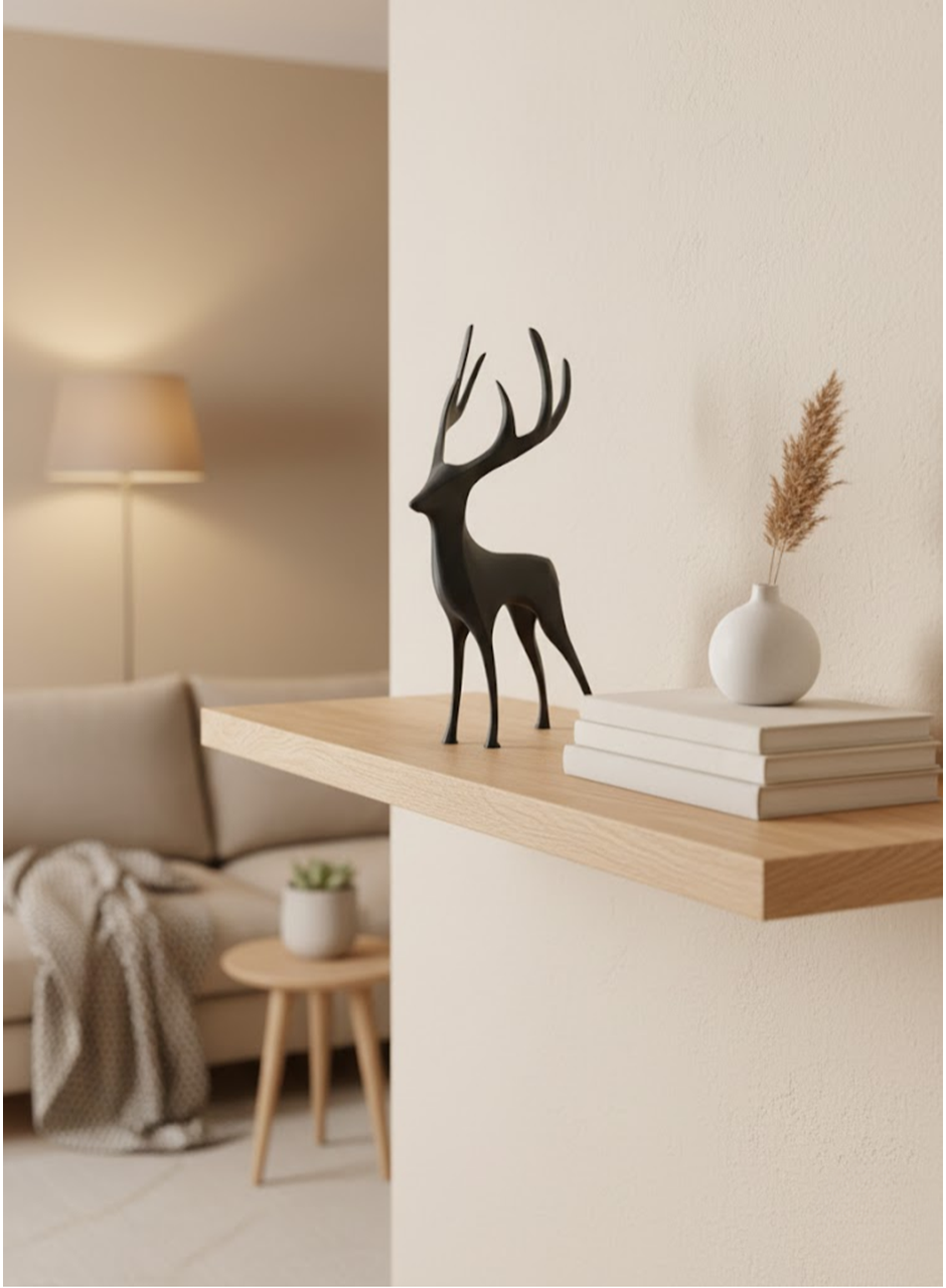 Geyik Figürü Gri Modern Salon ve Raf Dekoru