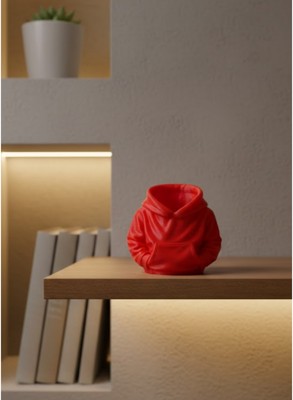 Kırmızı Hoodie Kalemlik 10x10 cm Masa Üstü Düzenleyici