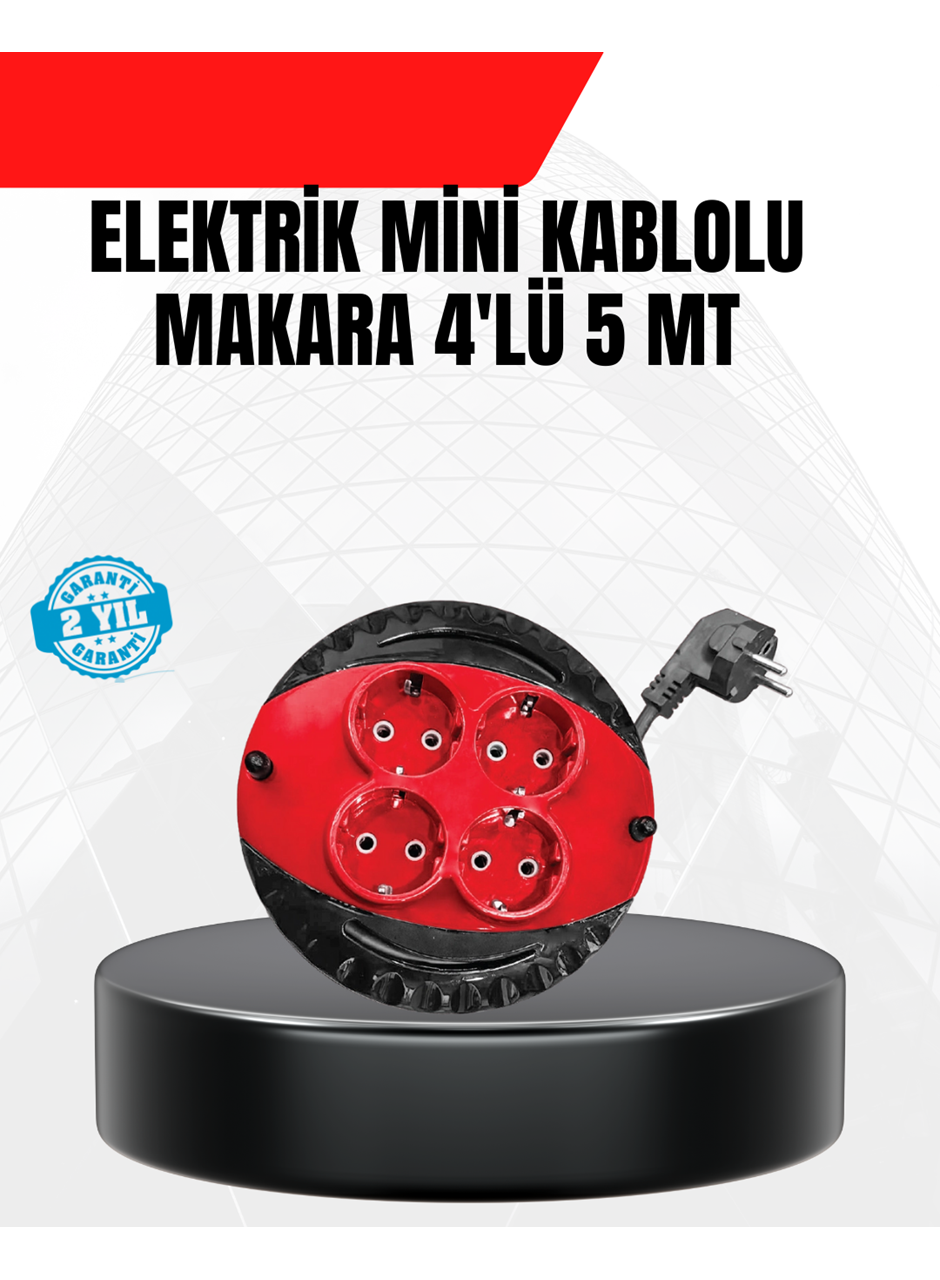 Ev ve Ofis İçin 5 Metre Kablolu 4 Priz Makarası