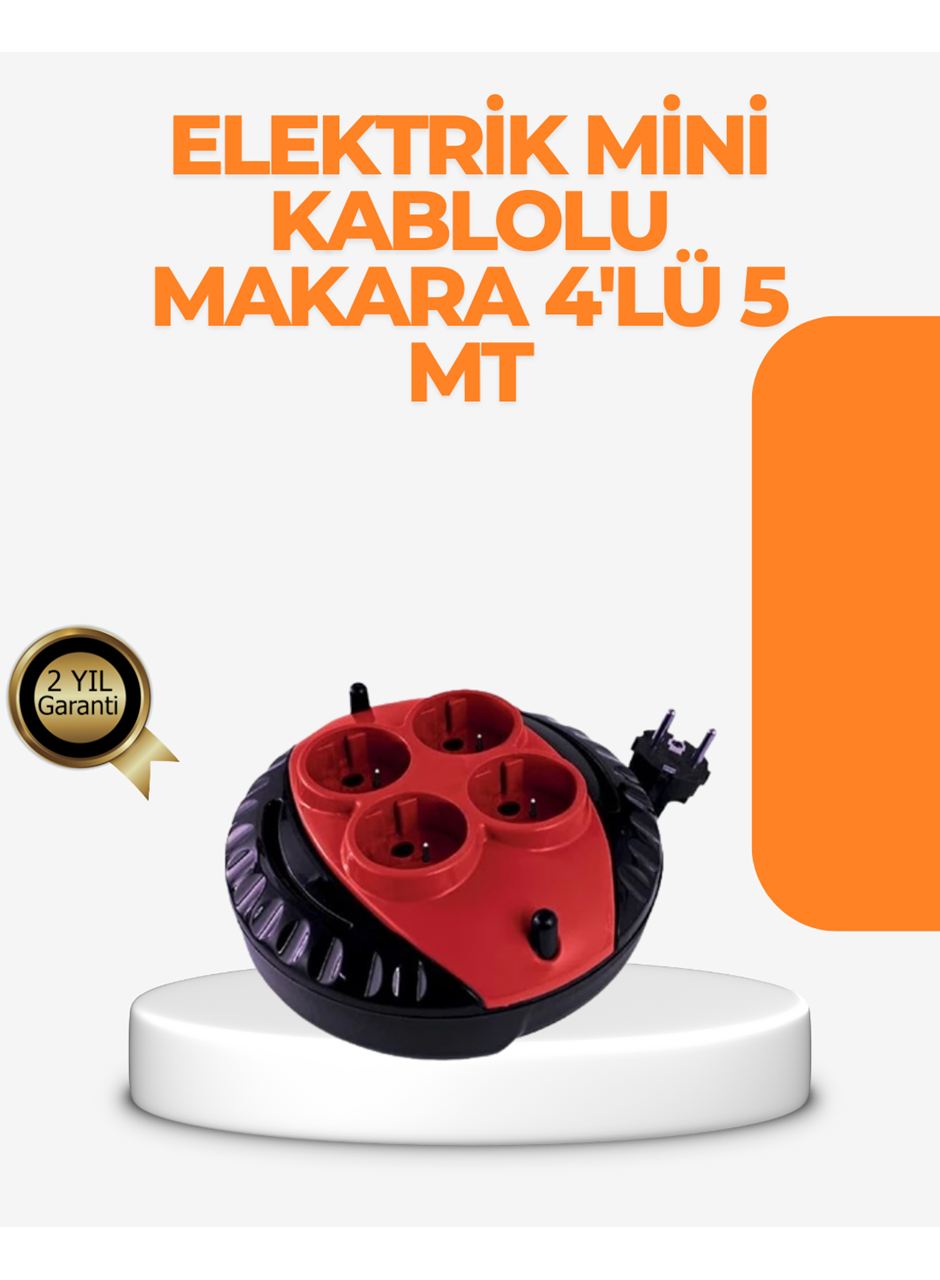 Kırmızı Renk 5 Metre 4’lü Kablolu Priz Makarası